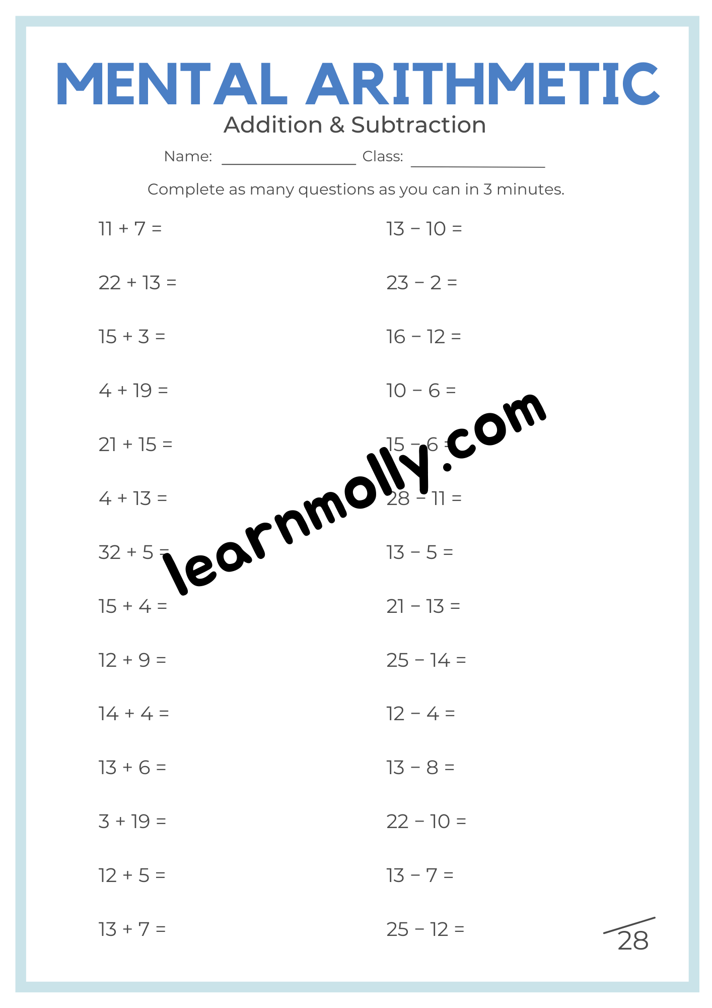 Simple Maths Worksheets