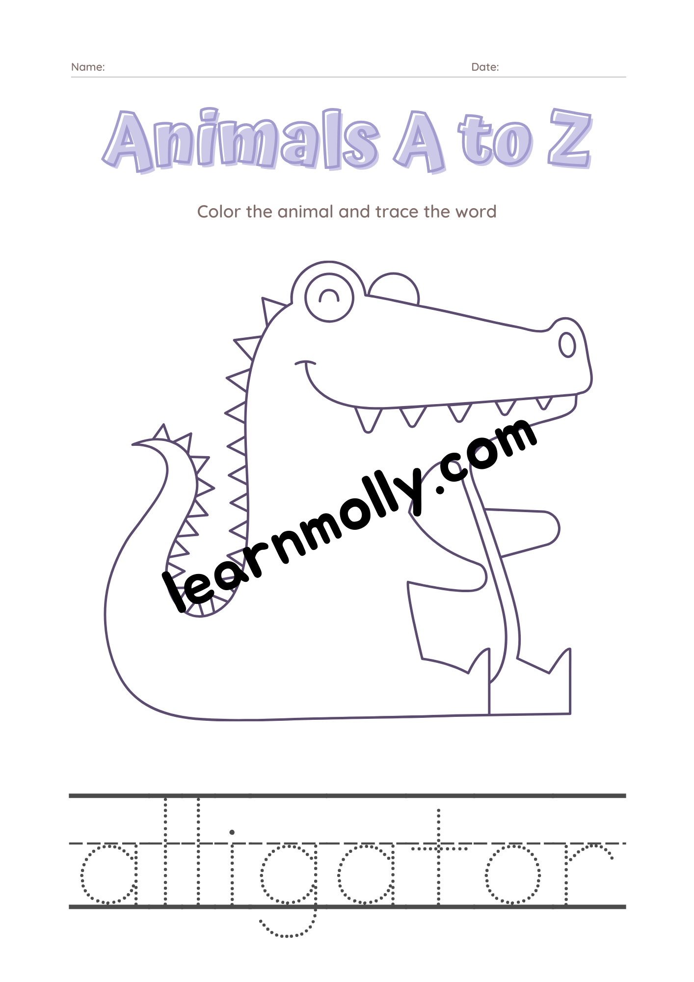 Alphabet Words Worksheet- Animals