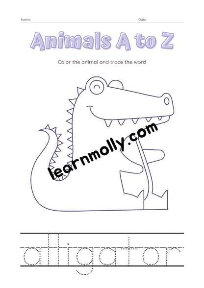 Alphabet Words Worksheet- Animals