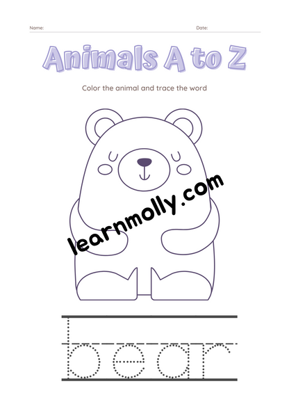 Alphabet Words Worksheet- Animals