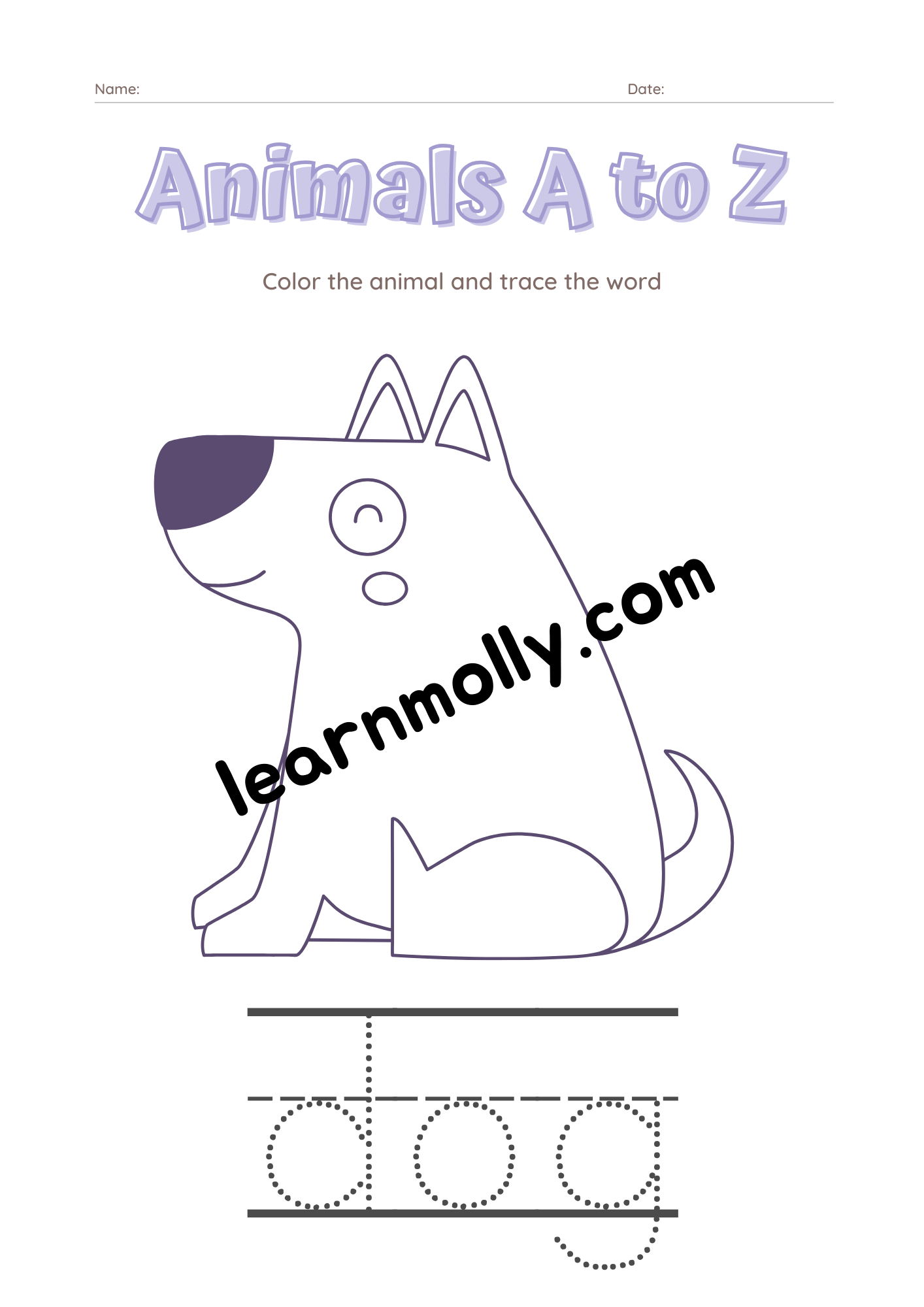 Alphabet Words Worksheet- Animals