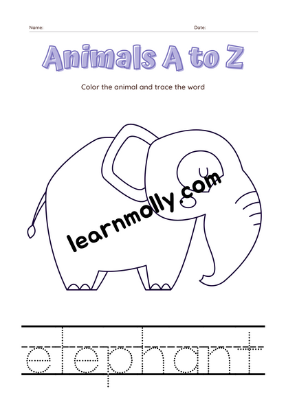 Alphabet Words Worksheet- Animals