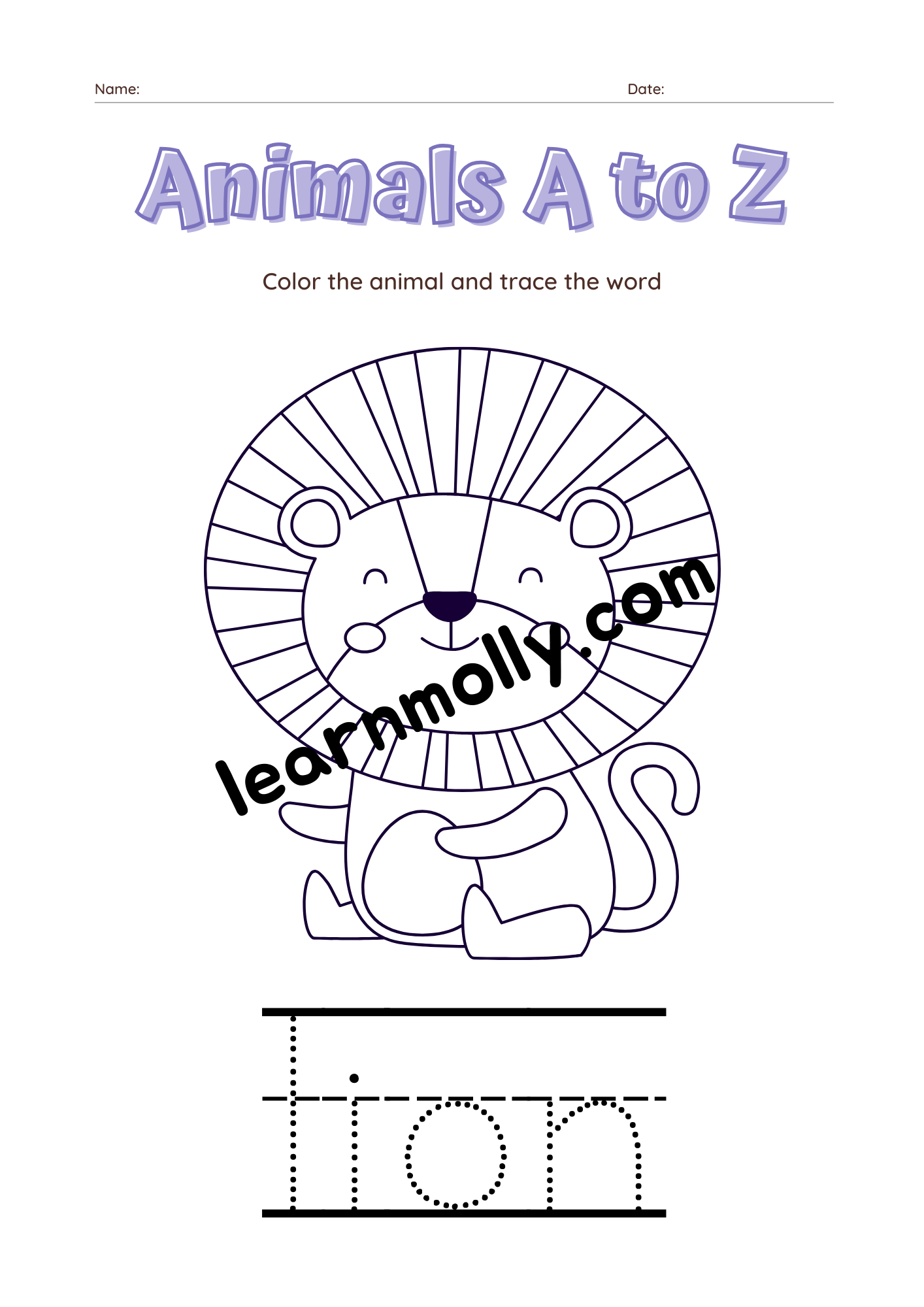 Alphabet Words Worksheet- Animals