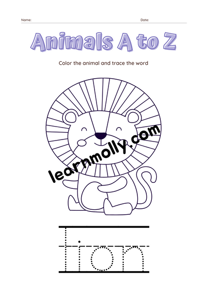 Alphabet Words Worksheet- Animals