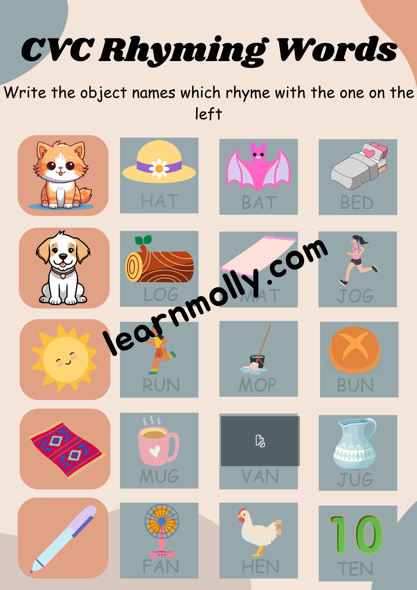 CVC Rhyming Words Worksheet