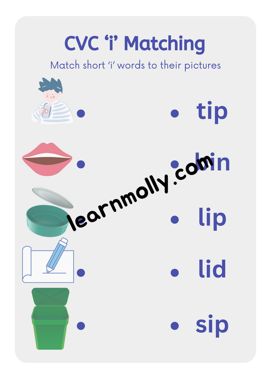 CVC Short vowel 'i' Matching Worksheets