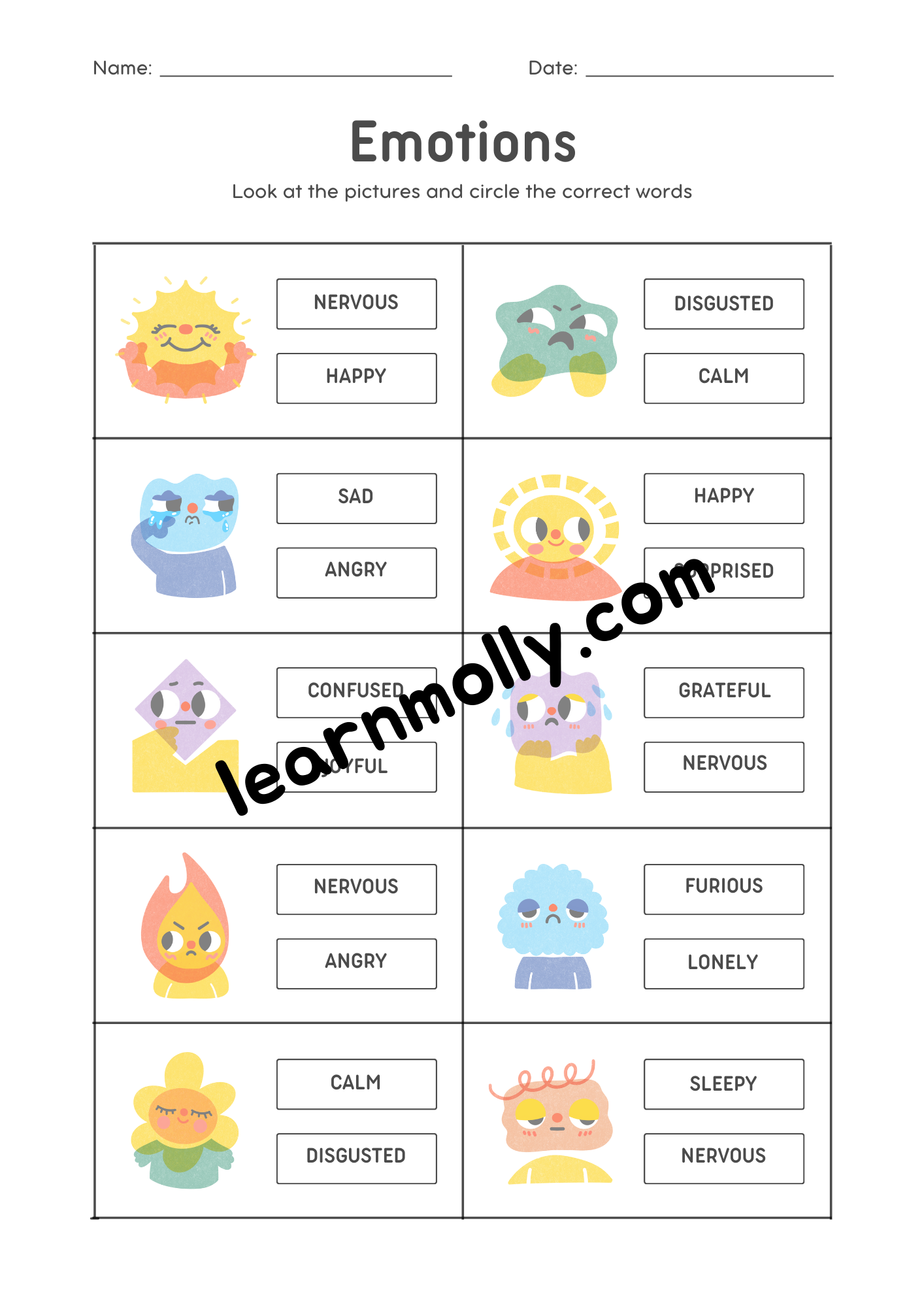 Emotions Worksheet – Ask Molly