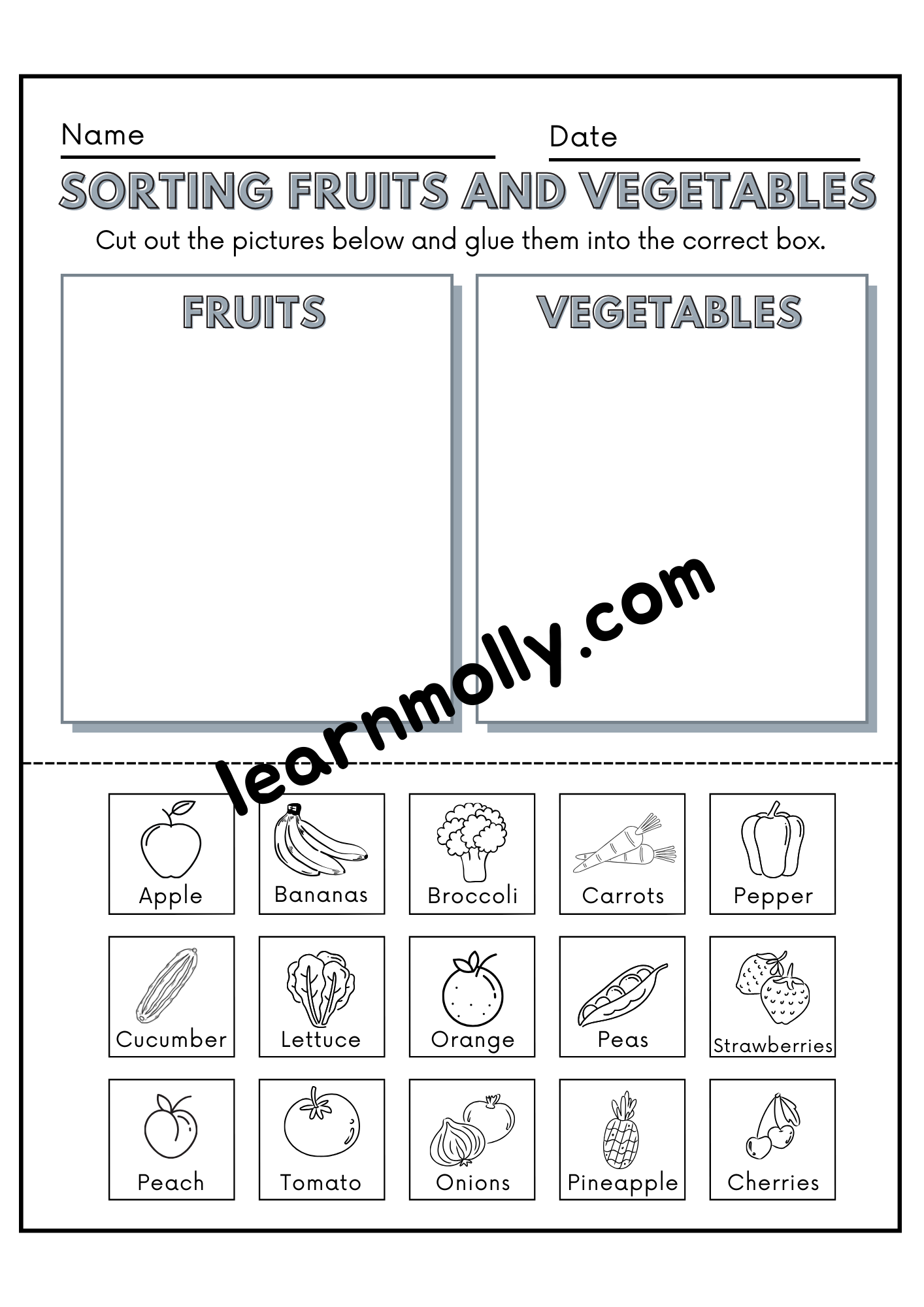 Sort Fruits & Vegetables Worksheet – Ask Molly