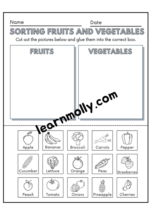 Sort Fruits & Vegetables Worksheet