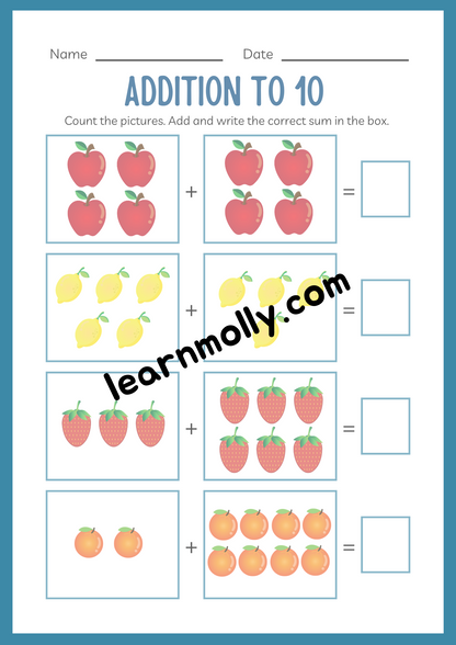 Kindergarten Addition Workbook