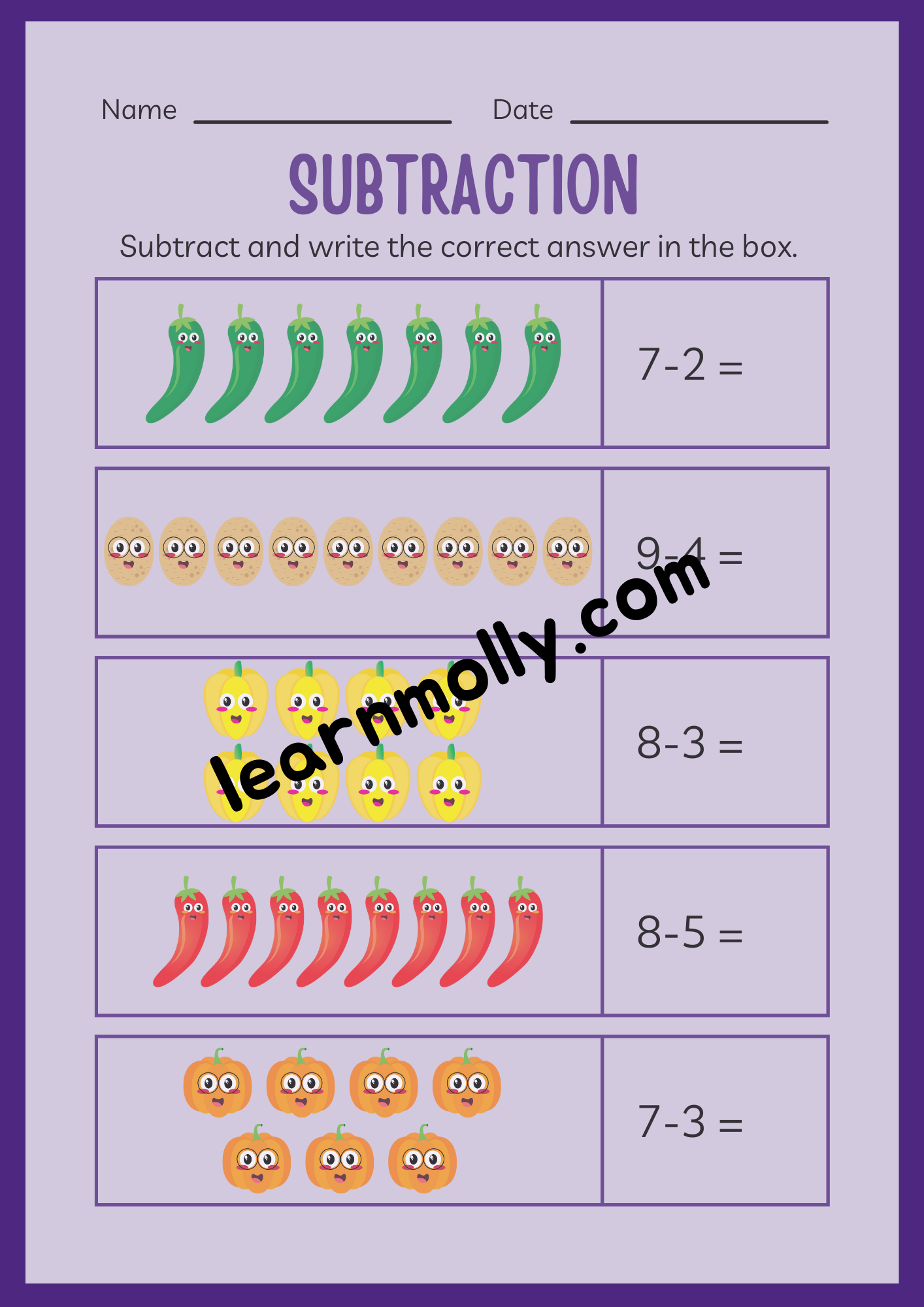 Kindergarten Subtraction Workbook