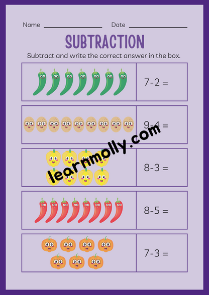 Kindergarten Subtraction Workbook