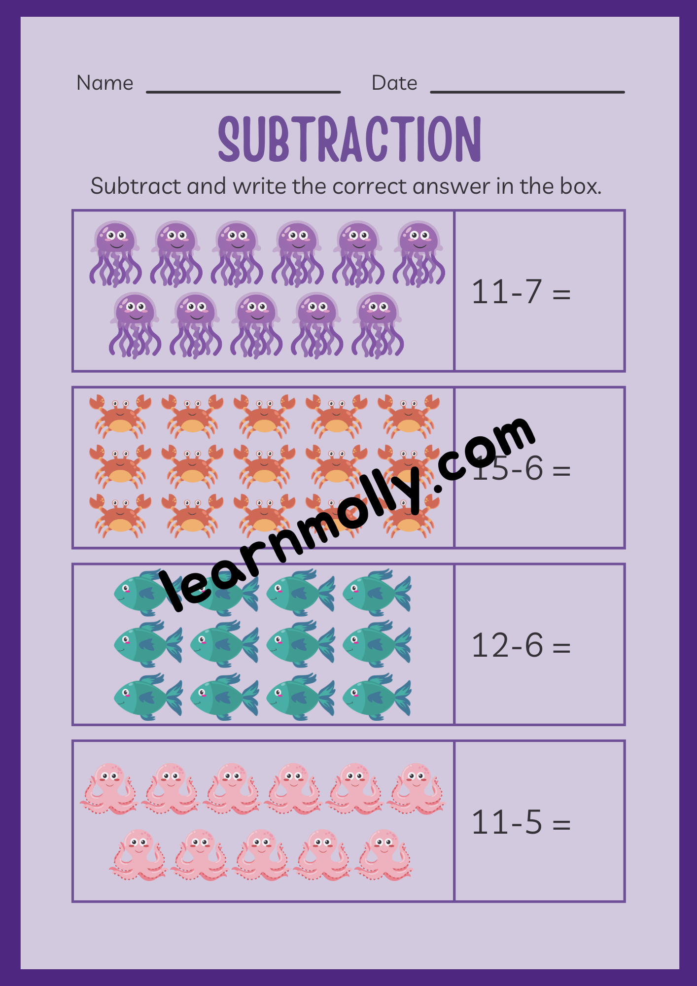 Kindergarten Subtraction Workbook