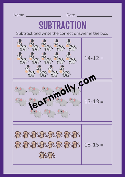 Kindergarten Subtraction Workbook