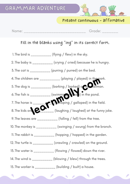 English Worksheet- Is/ Isn't/ Are/ Aren't/ doesn't/ ing