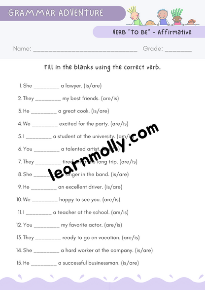 Verb Worksheet- To be