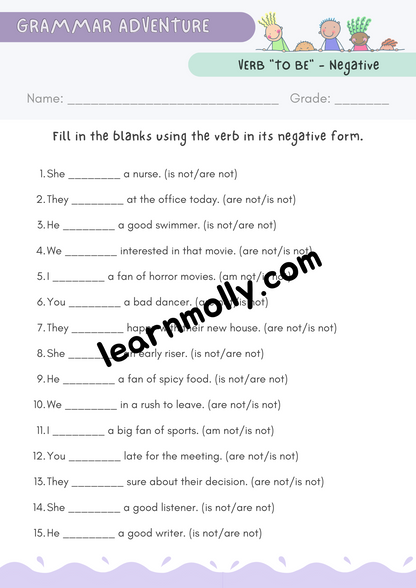 Verb Worksheet- To be