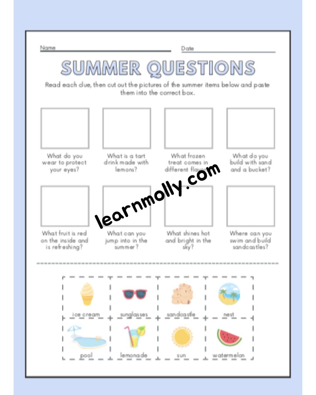 Summer Activity Worksheet