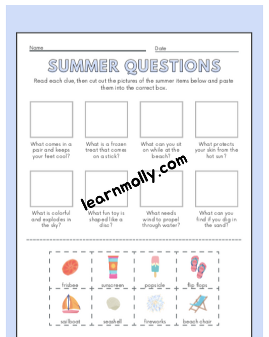 Summer Activity Worksheet